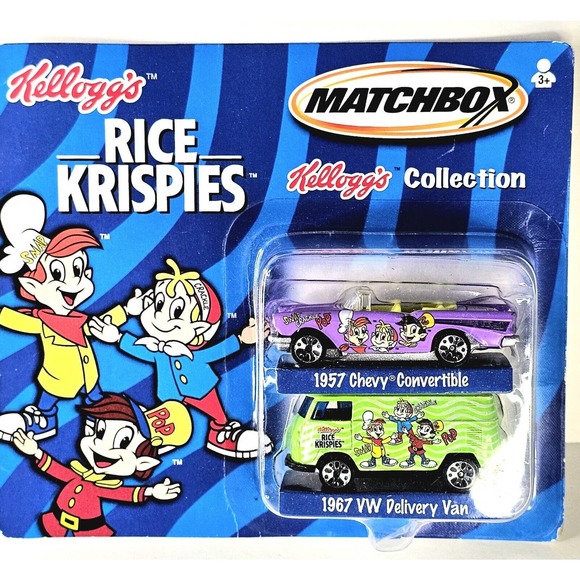 Matchbox 1/64 Rice Crispies 1957 Chevy Convertible and 1967 VW Delivery Van NRFB - Picture 1 of 7